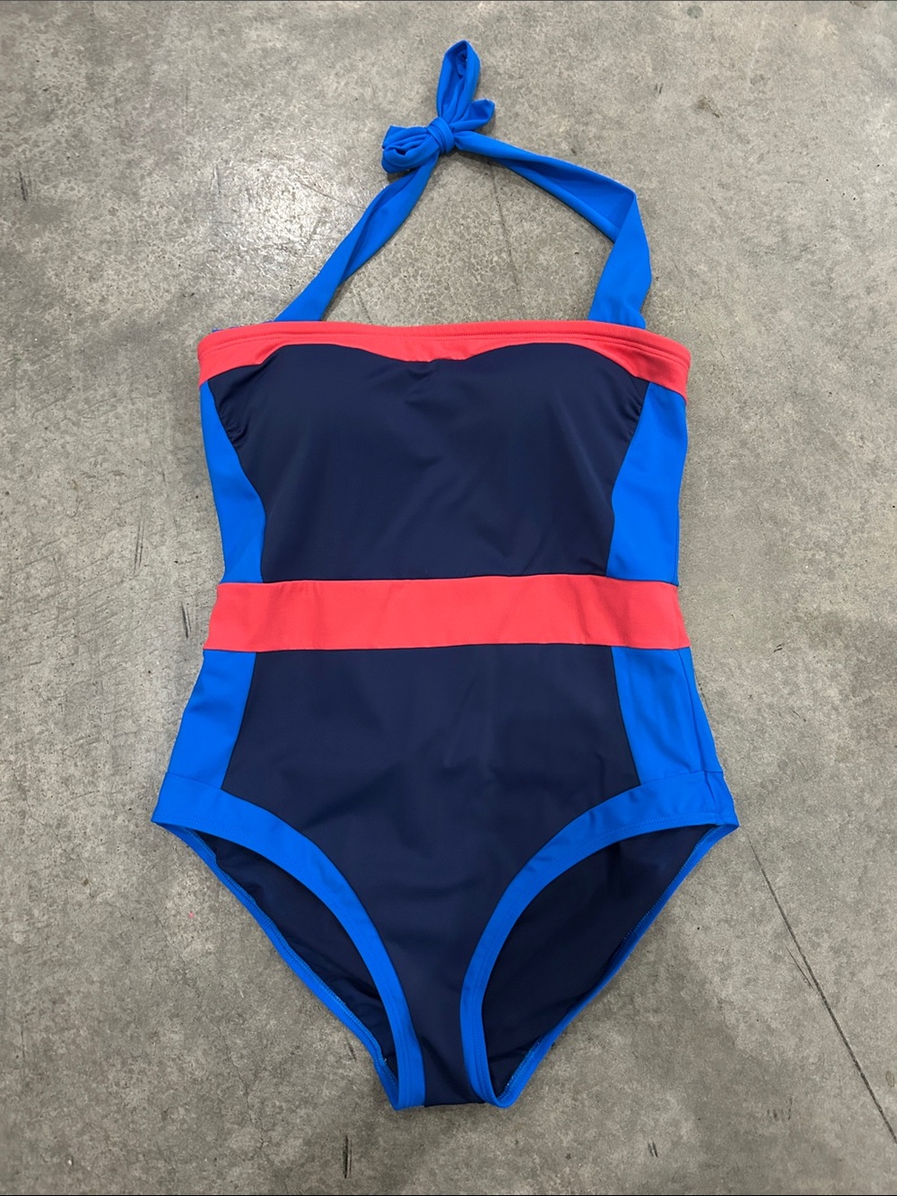 Boden Santorini Colorblock Halter One Piece Swimsuit Navy Blue Coral